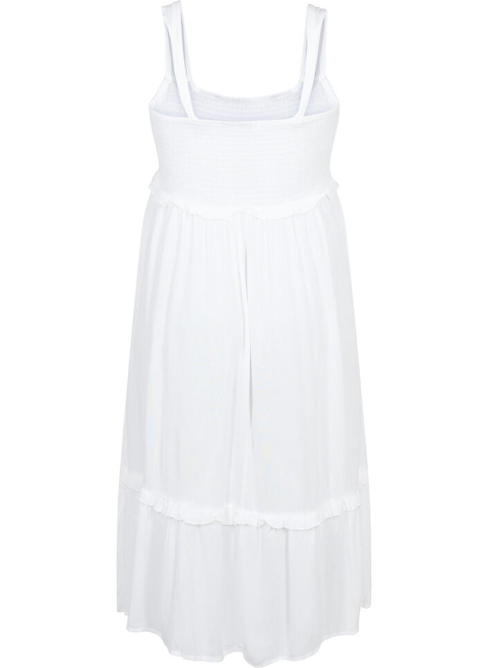 Viscose midi-jurk met smok, Bright White, Packshot image number 1