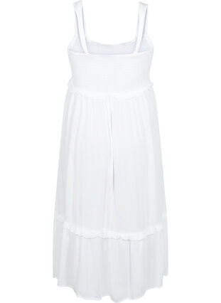 Viscose midi-jurk met smok, Bright White, Packshot image number 1
