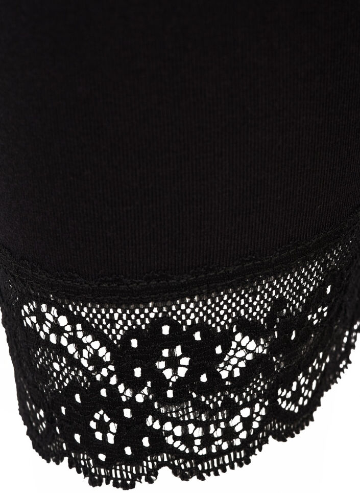 Basic 3/4 legging met kanten randje, Zwart, Packshot image number 2