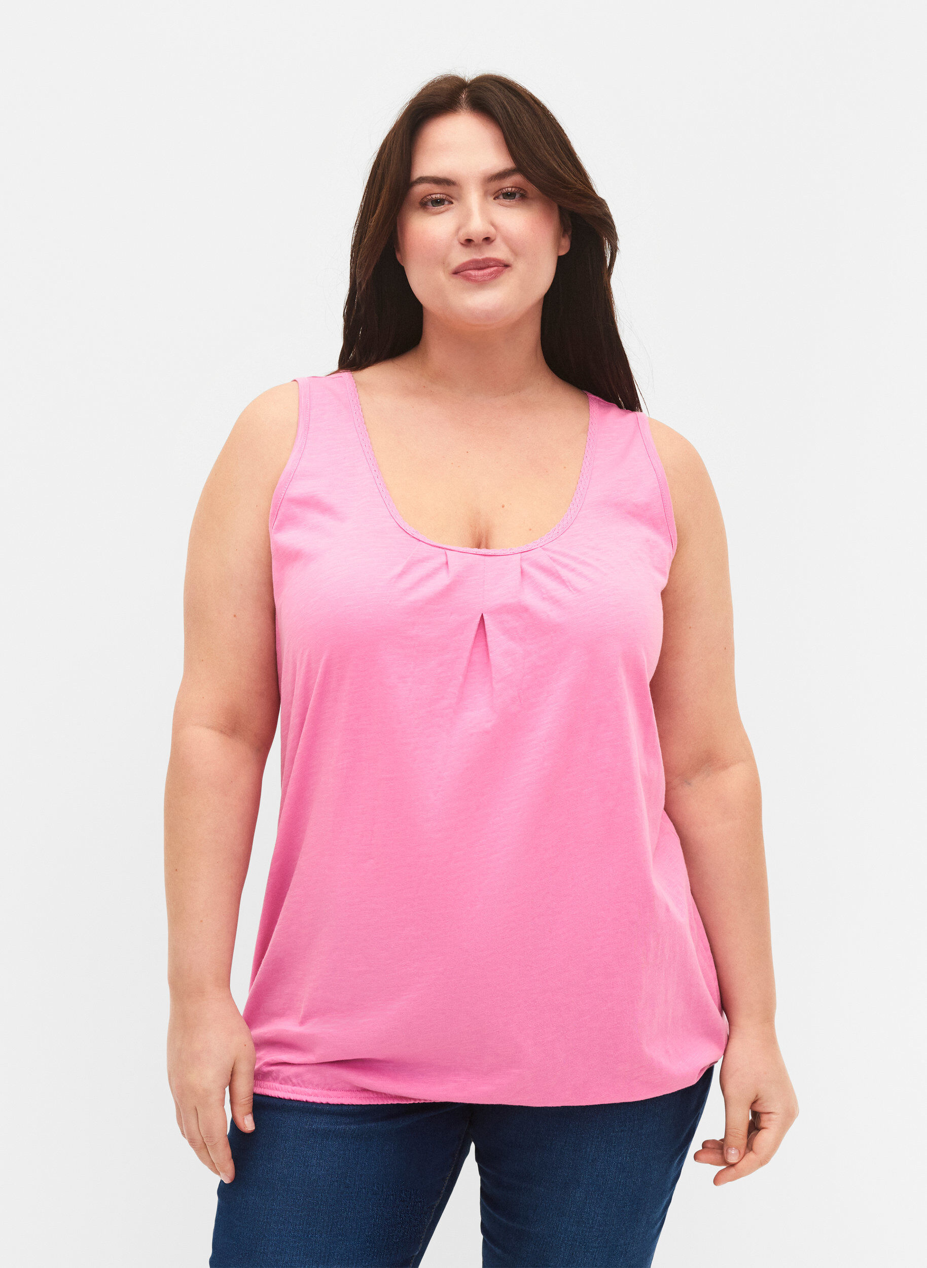 Zizzi 2-pack katoenen topje met kanten randje, Rosebloom / Black, Model image number 0