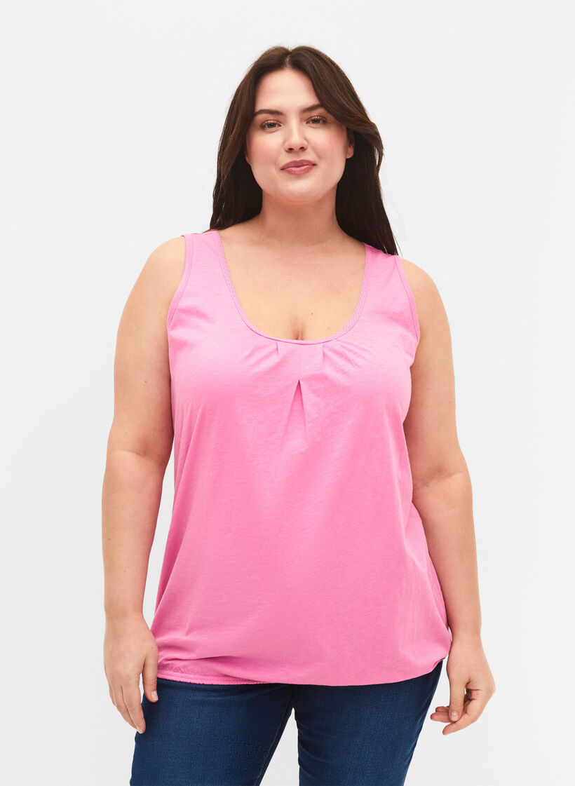 2-pack katoenen topje met kanten randje, Rosebloom / Black, Model image number 0