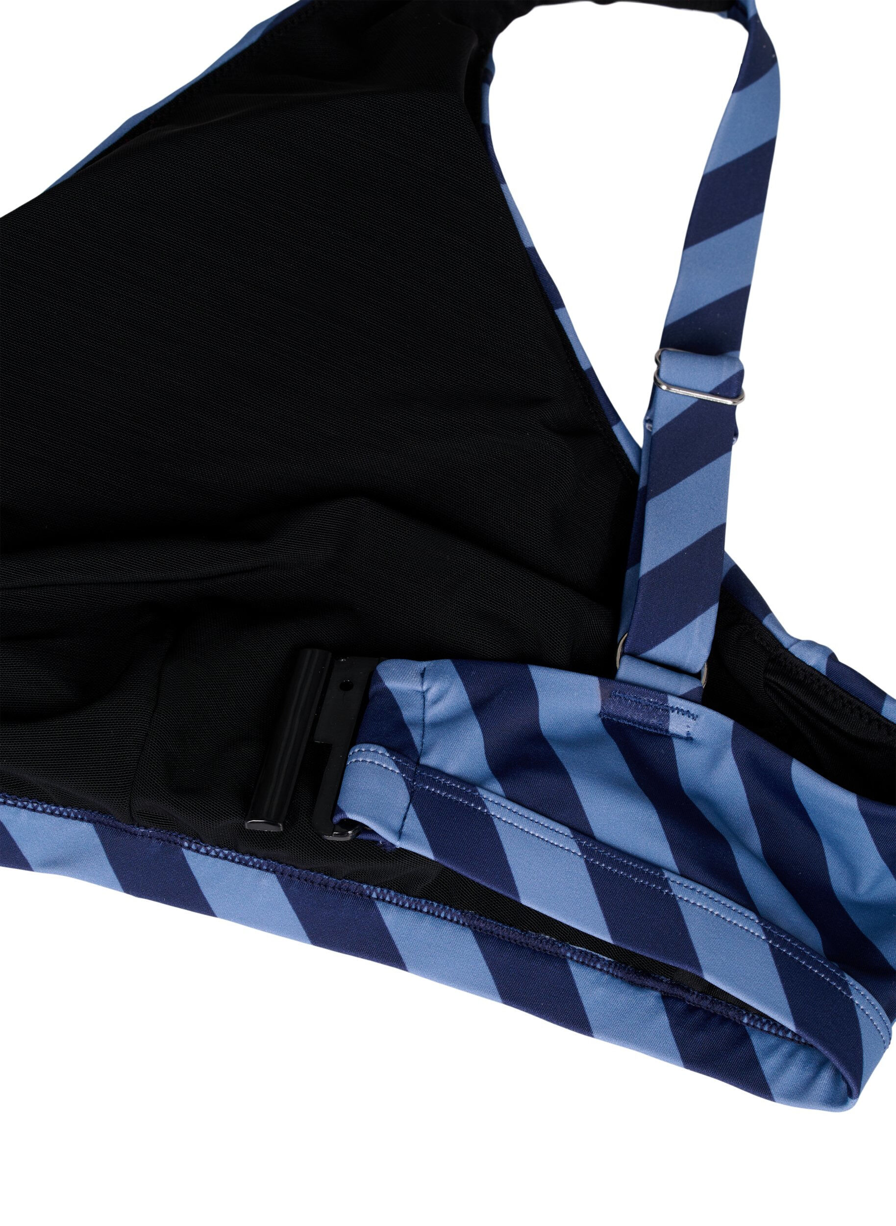Zizzi Driehoekige bikinitop met strepen en een wikkel detail, Blauw, Packshot image number 3