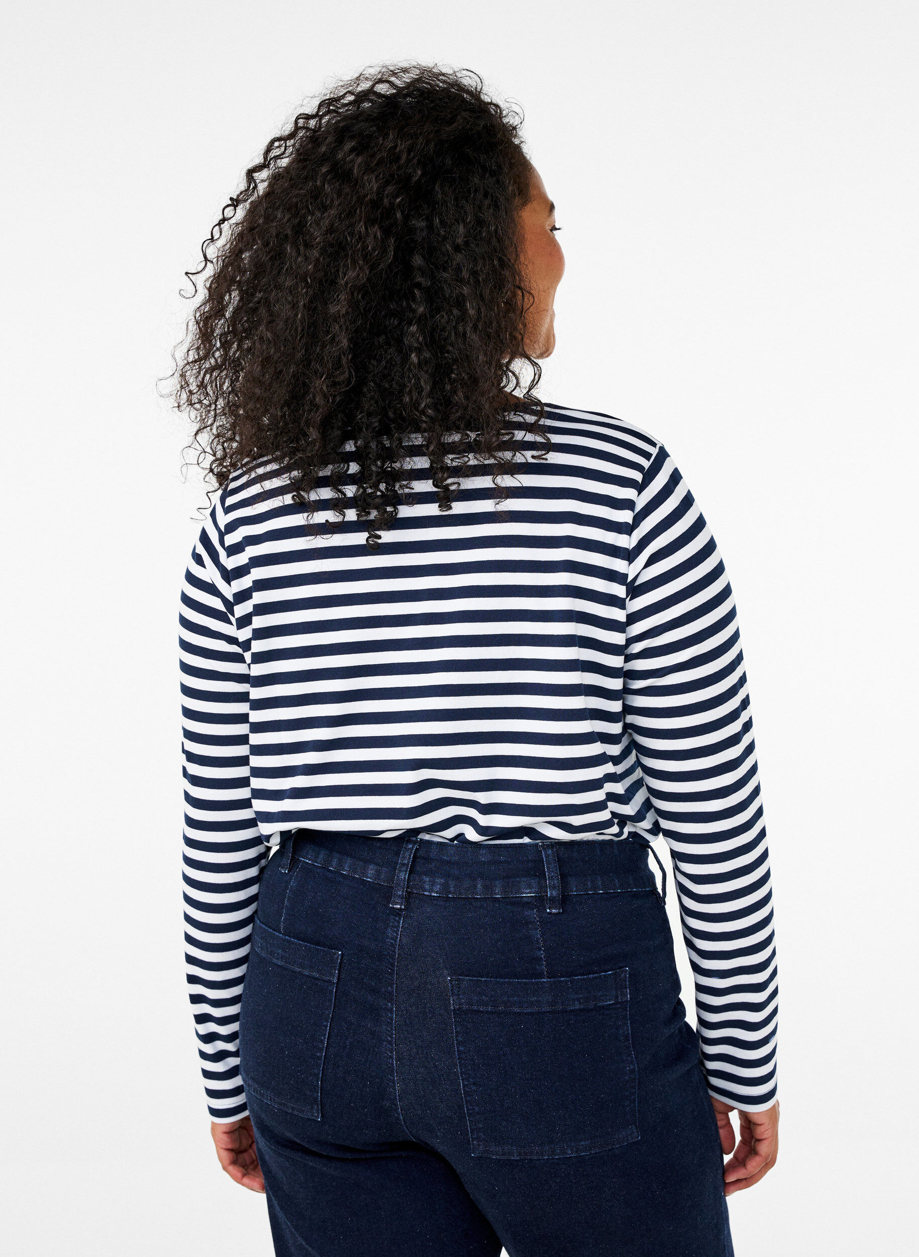Zizzi Gestreepte blouse met motief, White w.Navy Stripe, Model image number 1