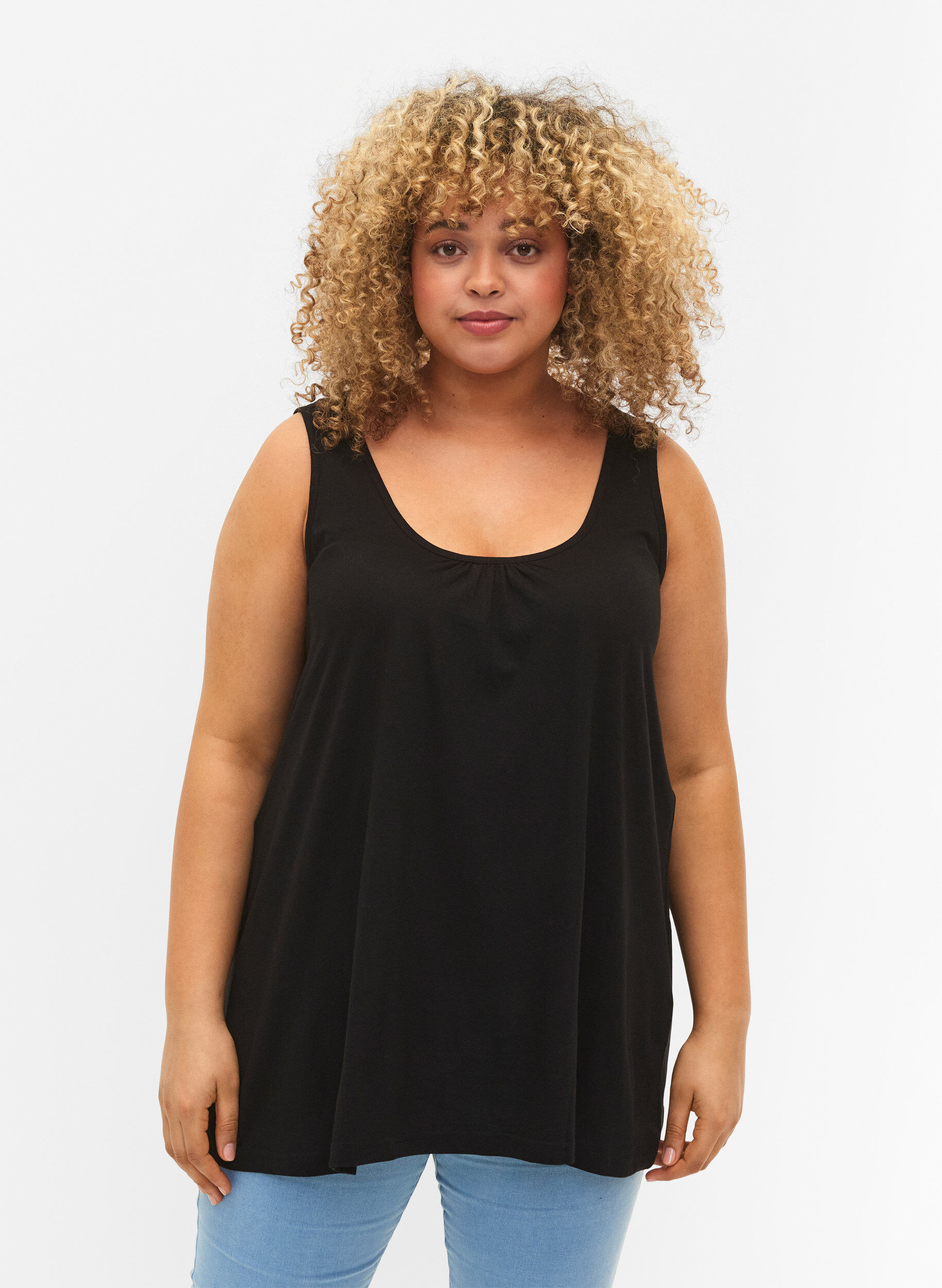 Zizzi Top met a-vorm en ronde hals, Black, Model image number 0