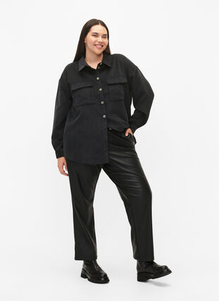 Fluwelen overhemd met lange mouwen en borstzakken, Black, Model image number 3