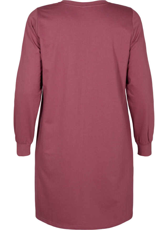 Korte sweat jurk met kanten detail, Rose Brown, Packshot image number 1