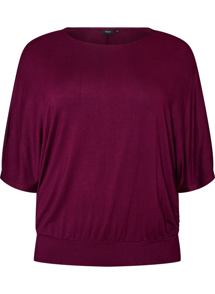 Jersey blouse met halflange ballonmouwen, Paars, Packshot image number 0