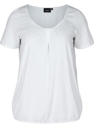 T-shirt met korte mouwen, ronde hals en kanten rand, Bright White