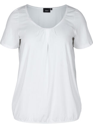 T-shirt met korte mouwen, ronde hals en kanten rand, Bright White, Packshot image number 0