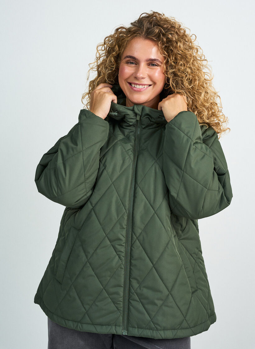 Licht gewatteerd jack met diamant-quilt, Groen, Model image number 0