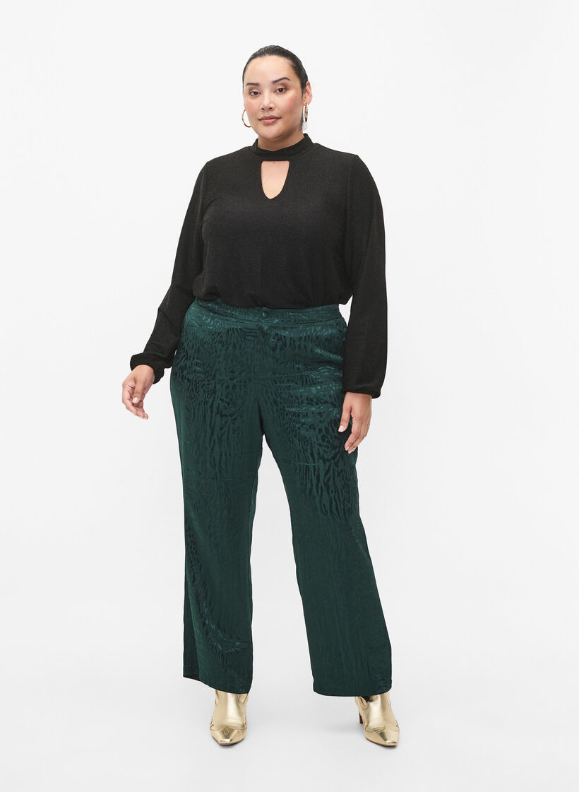 Glitter blouse met lange mouwen, ronde hals en V-detail, Black Black, Model image number 3