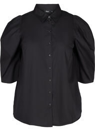 Katoenen blouse met 3/4 pofmouwen, Black