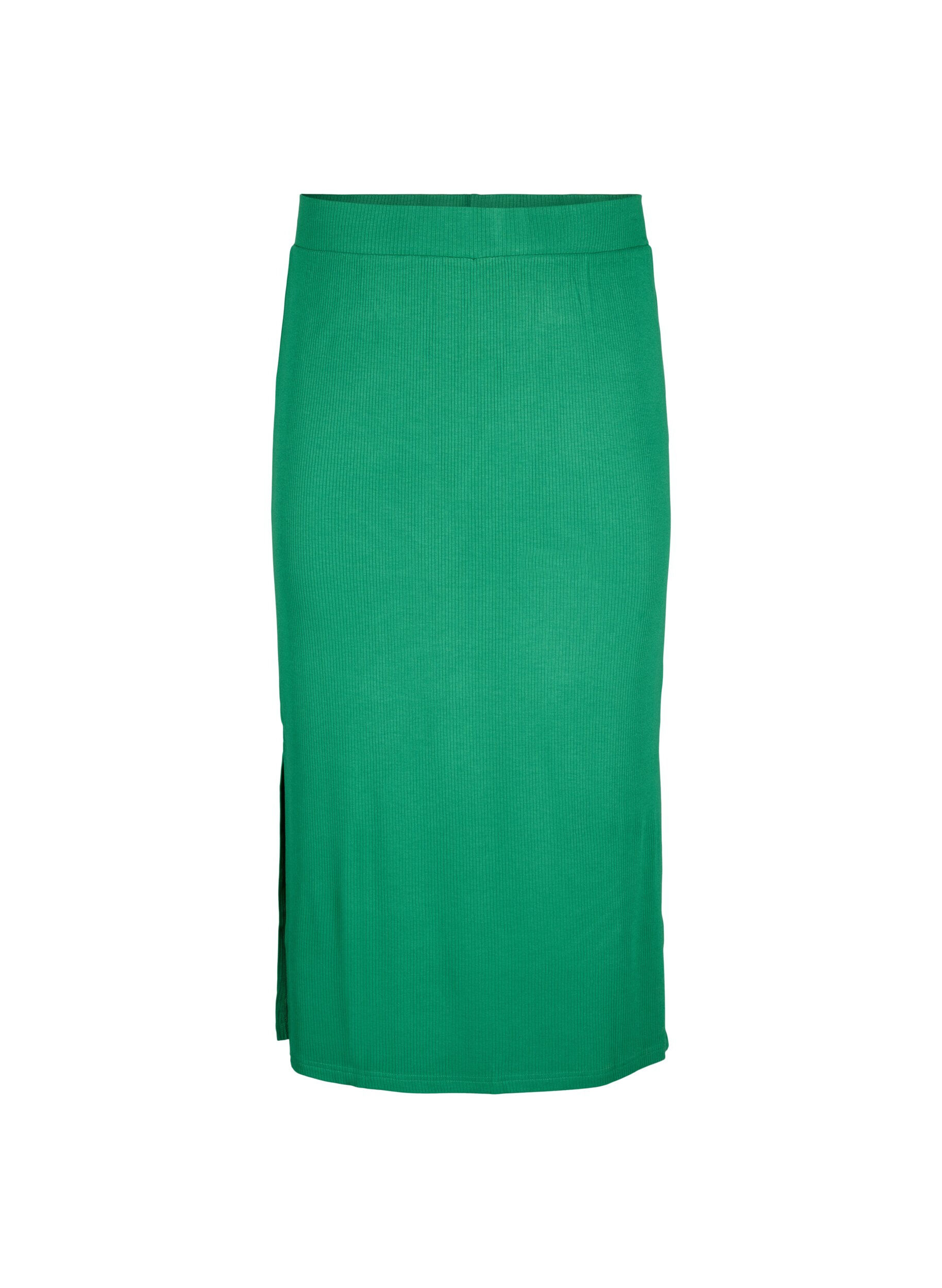 Zizzi Viscose midirok met slanke pasvorm, Groen, Packshot image number 0