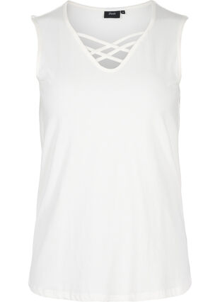 Top met v-hals en kruisdetails, Warm Off-white, Packshot image number 0