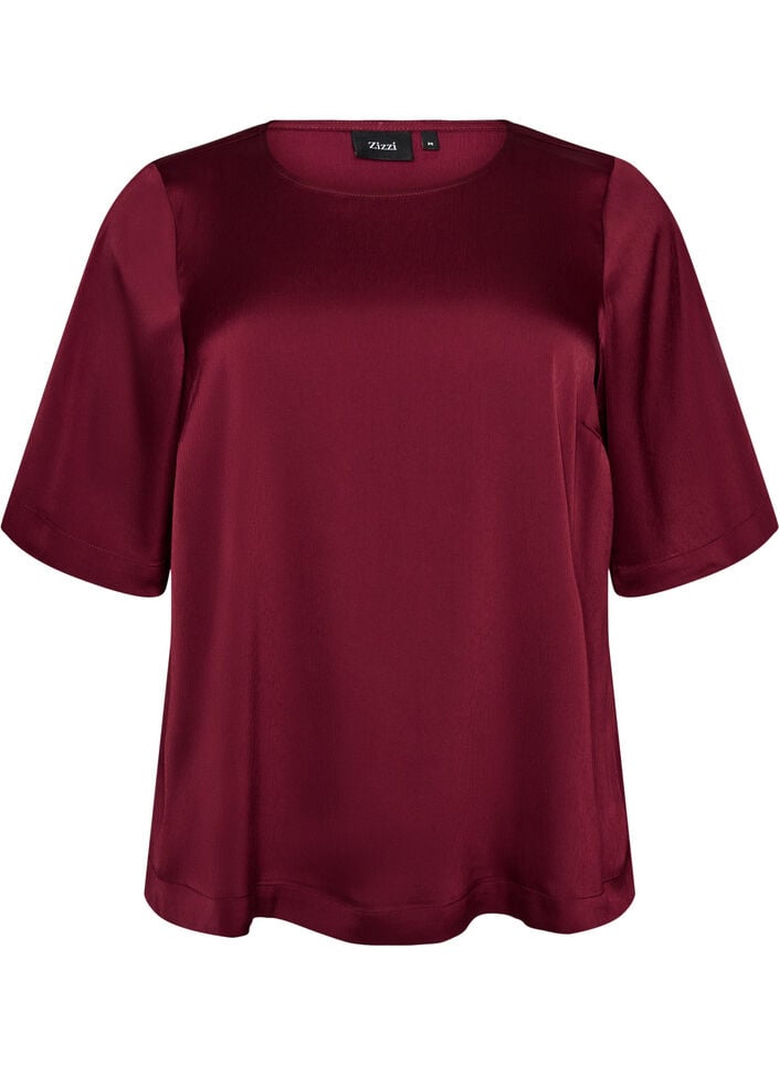 Satijnen blouse met ellebooglange mouwen, Rood, Packshot image number 0