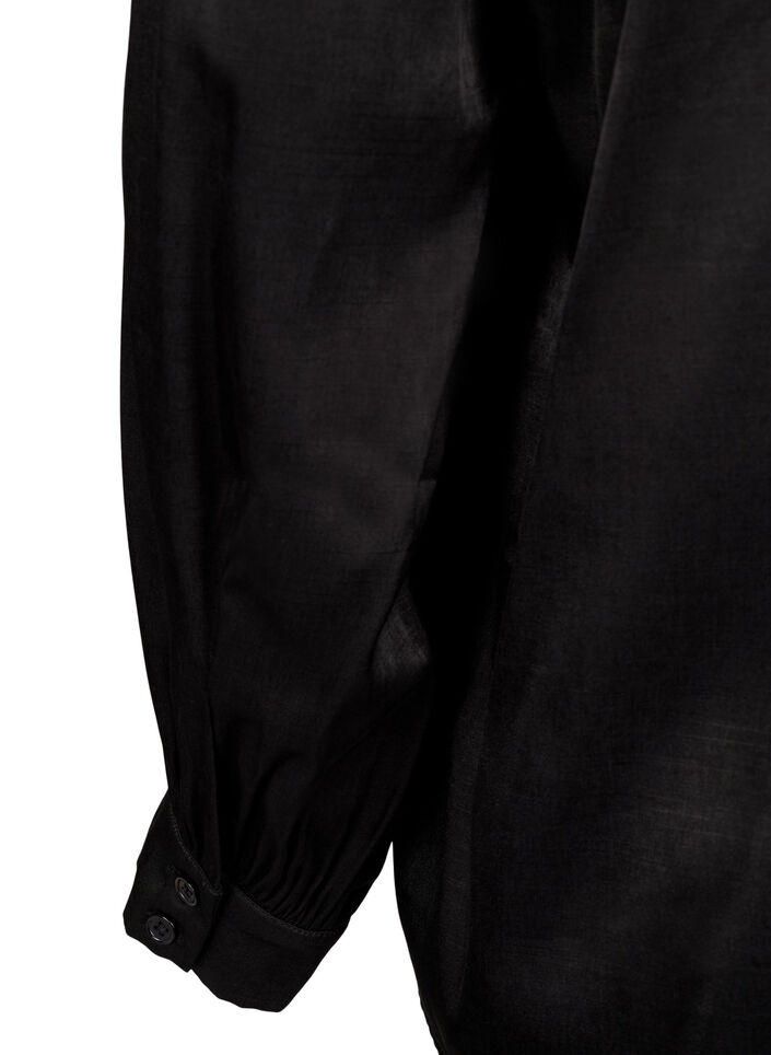 Blouse met lange mouwen, ruches en V-hals, Black, Packshot image number 3