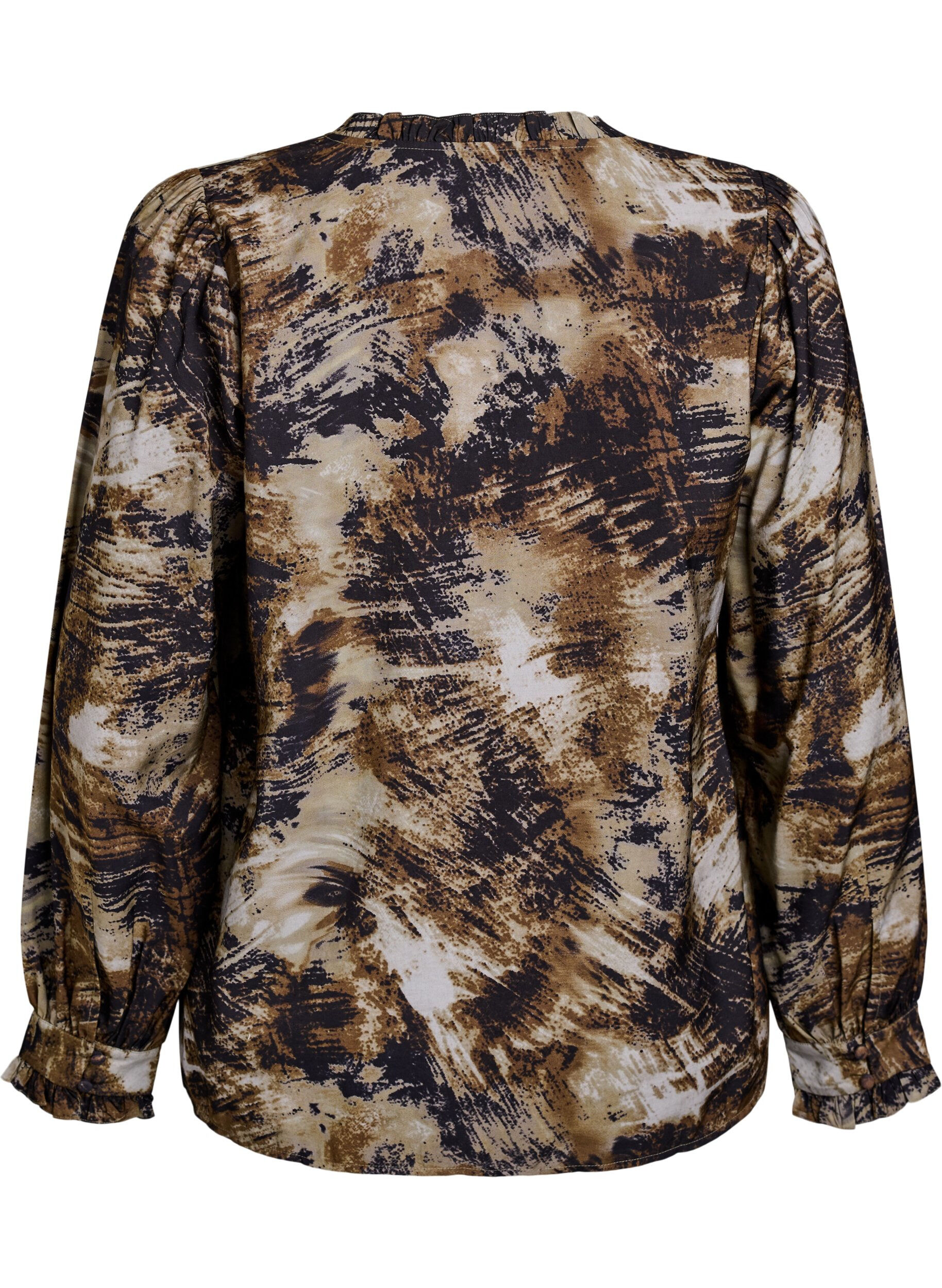 Zizzi Bedrukte blouse met knopen, Groen, Packshot image number 1