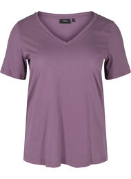 T-shirt in biologisch katoen met v-hals, Vintage Violet