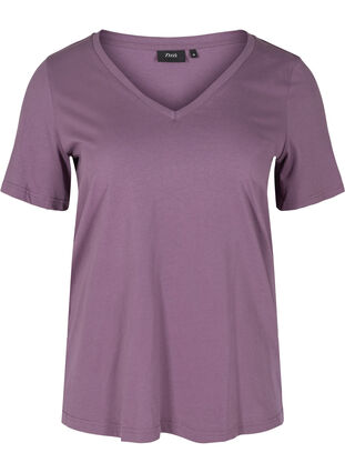 T-shirt in biologisch katoen met v-hals, Vintage Violet, Packshot image number 0