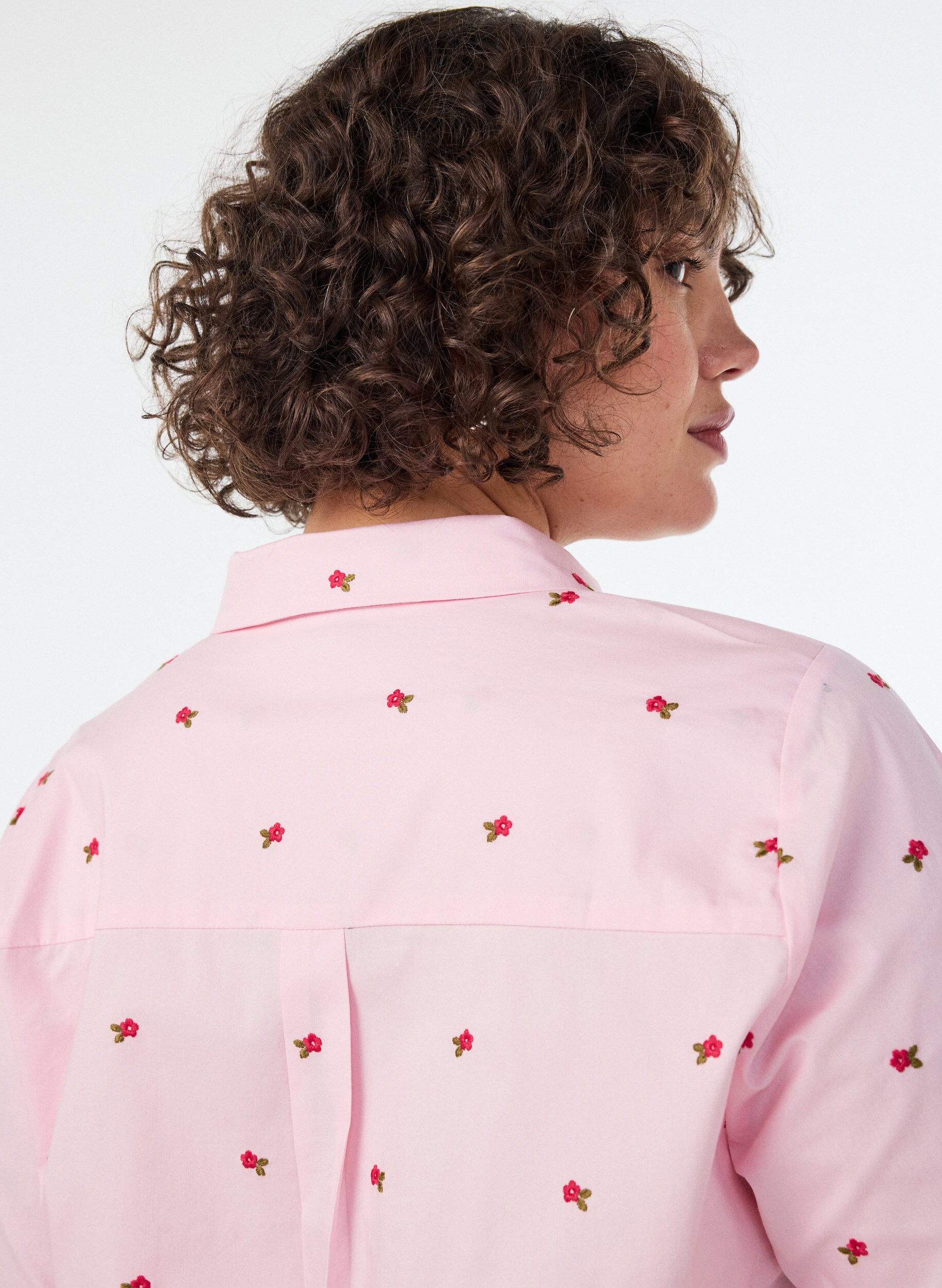 ZizziShirt met geborduurde bloemen, Roze, Model image number 3