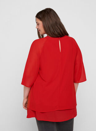 Chiffon blouse met 3/4 mouwen, Tango Red, Model image number 1