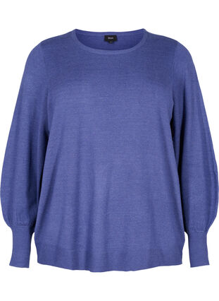 Gebreide blouse van viscose met ballonmouwen, Deep Cobalt Mel., Packshot image number 0