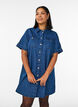 Denimjurk met korte mouwen en knopen, Blauw, Model image number 0