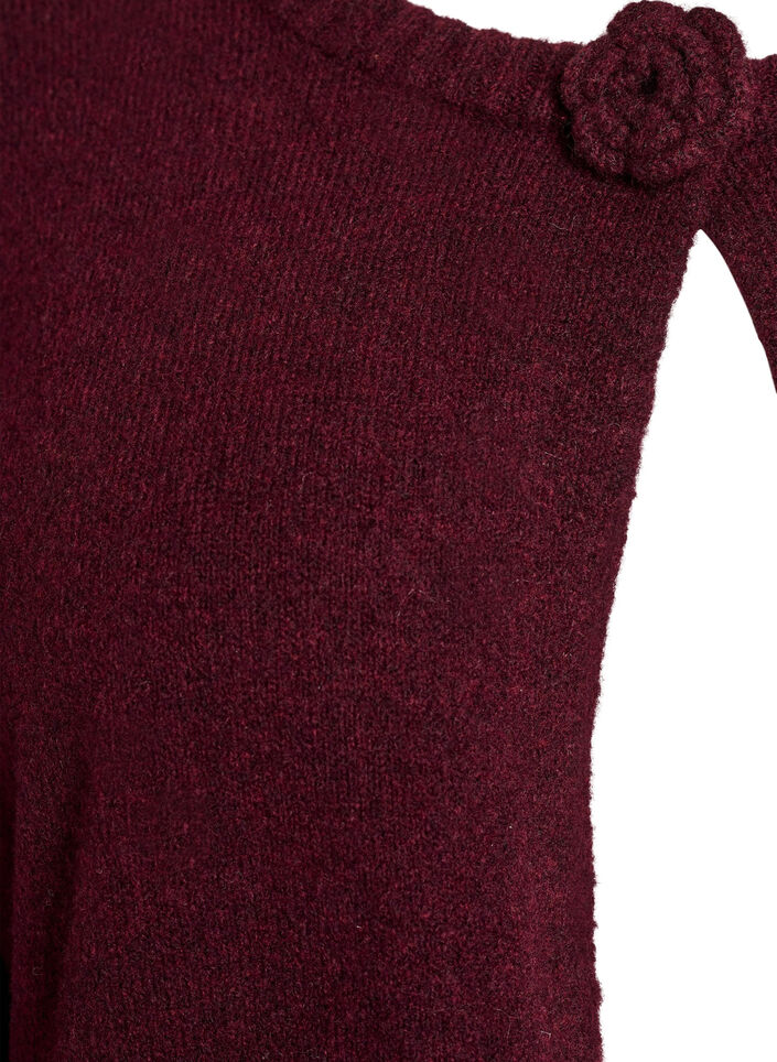 Gebreid vest met bloemdetail, Donker Bordeaux, Packshot image number 2