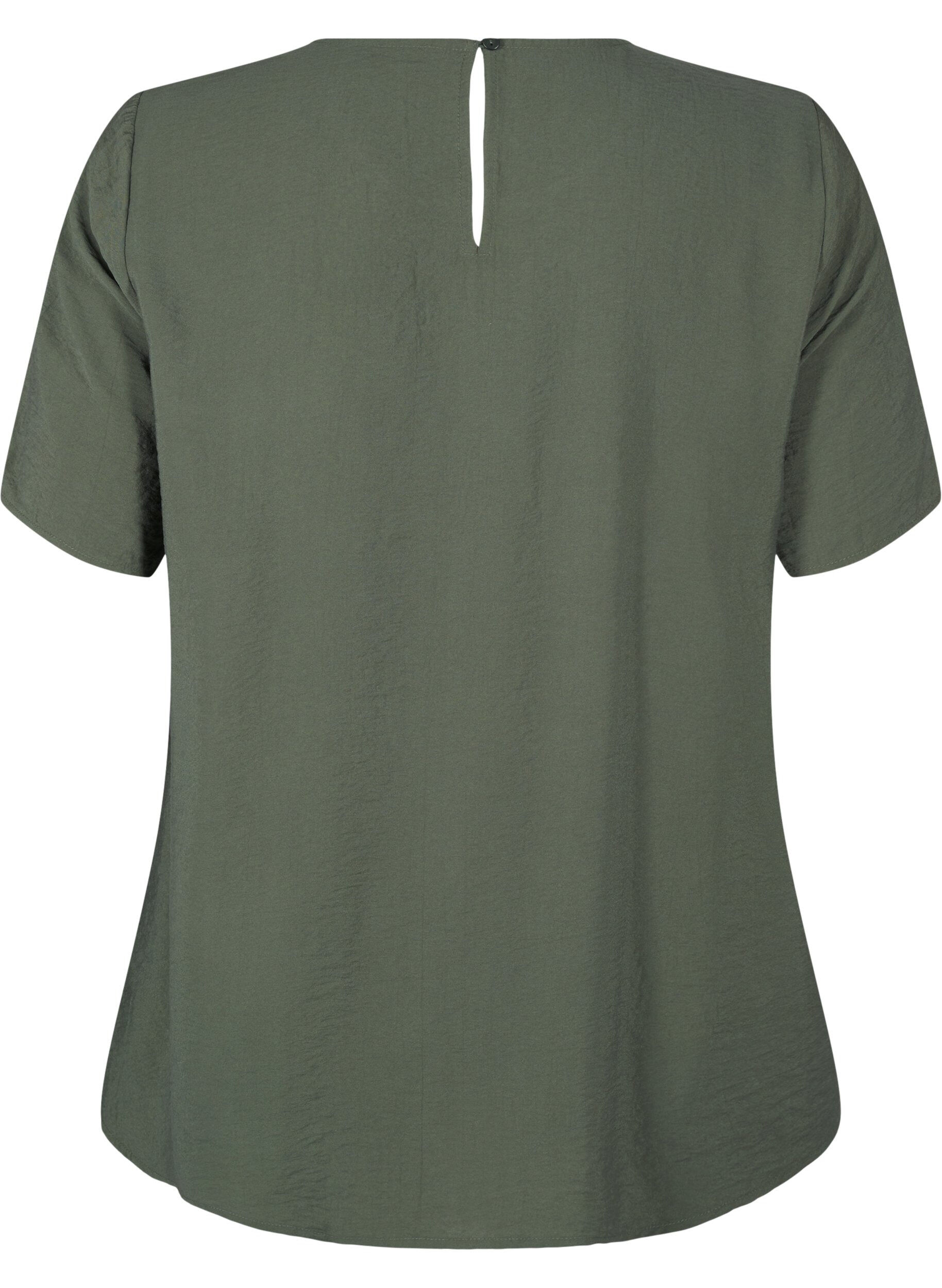 Zizzi Blouse van viscose met korte mouwen en kant detail, Thyme, Packshot image number 1