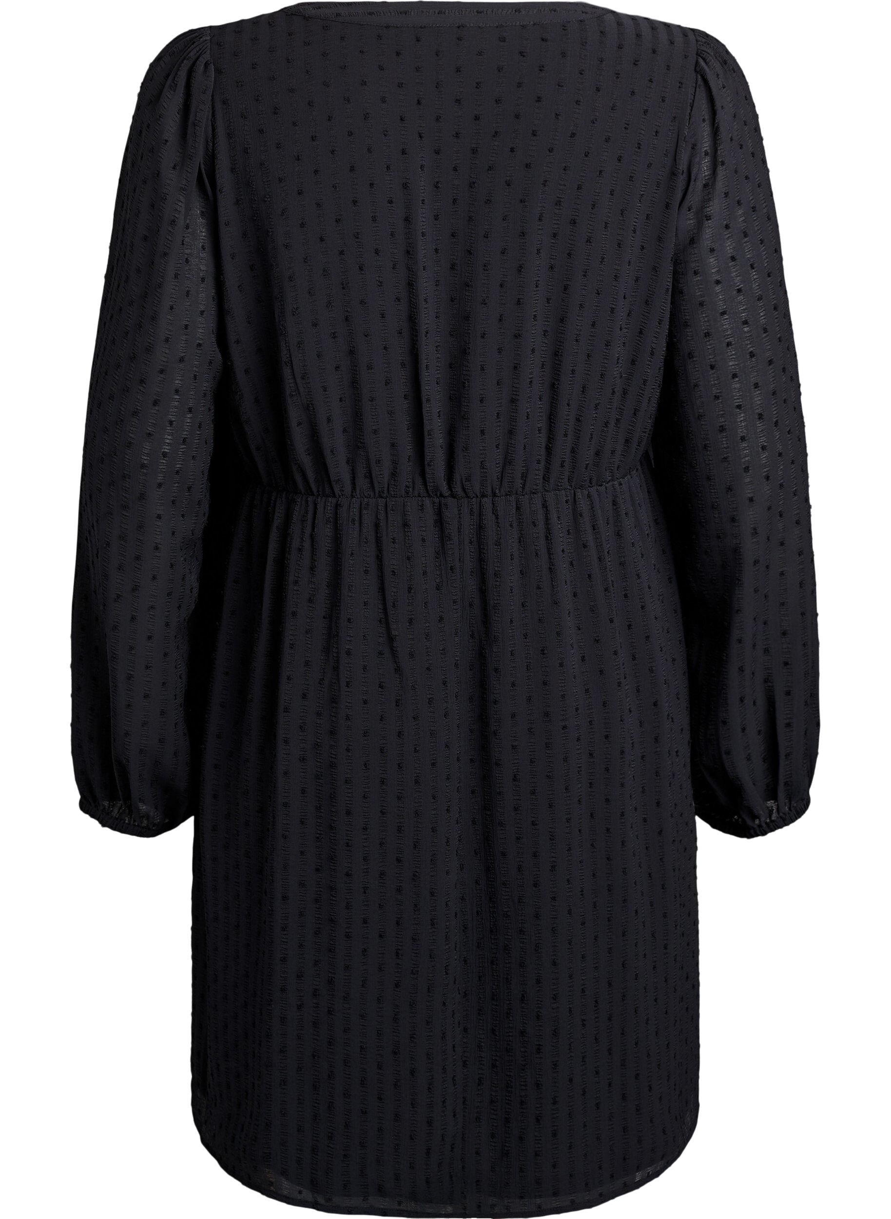 Zizzi Korte jurk met tonale strepen en gestructureerde stippen, Zwart, Packshot image number 1