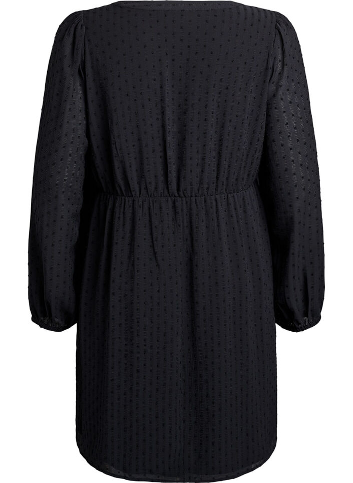 Korte jurk met tonale strepen en gestructureerde stippen, Zwart, Packshot image number 1