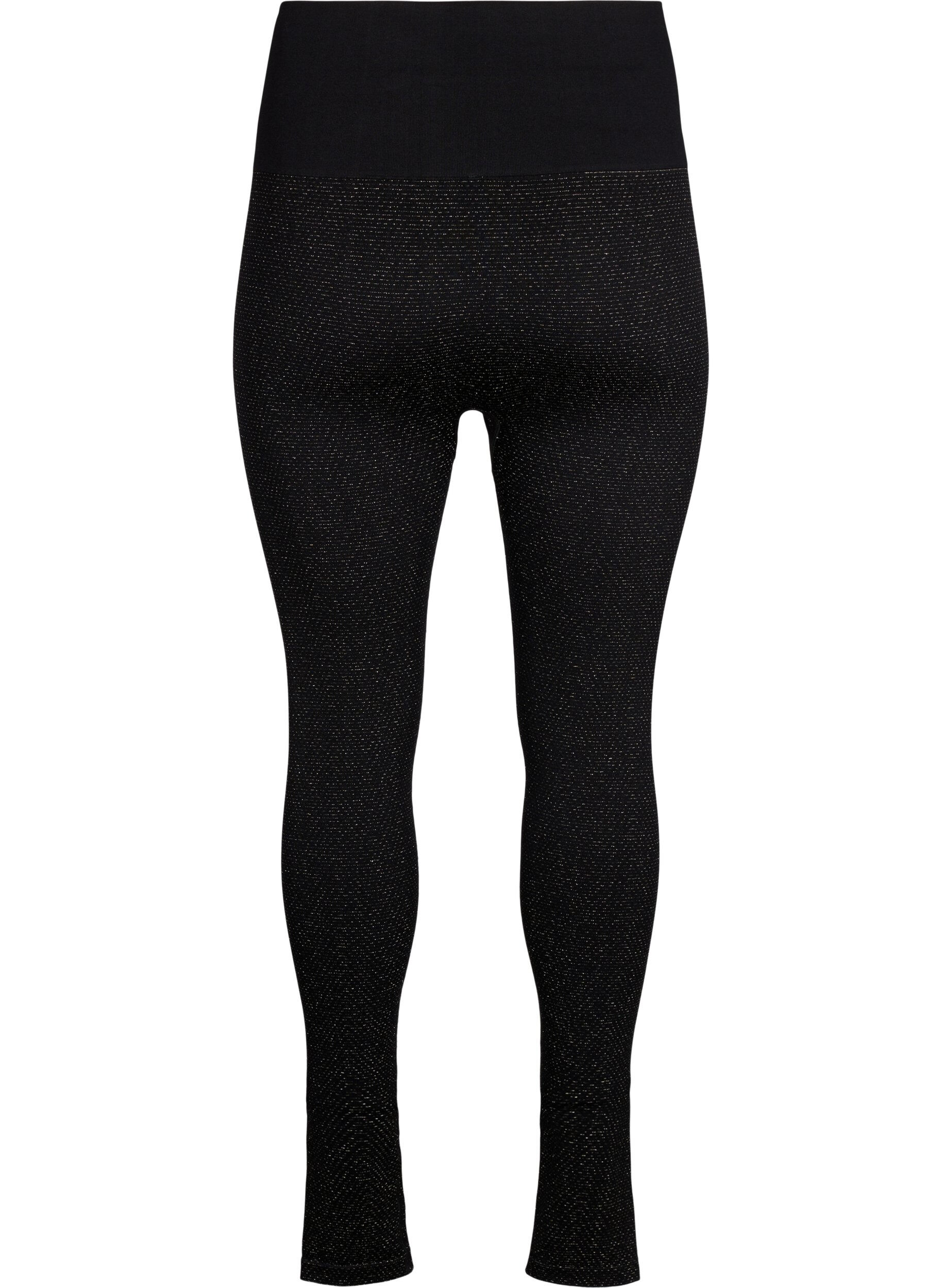 Zizzi Naadloze glitter leggings, Black Gold Lurex, Packshot image number 1