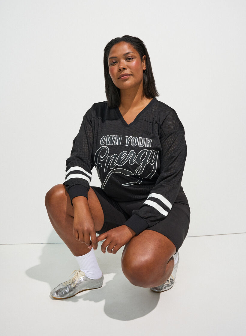 Sporty mesh-top met tekstprint, Zwart, Image image number 0