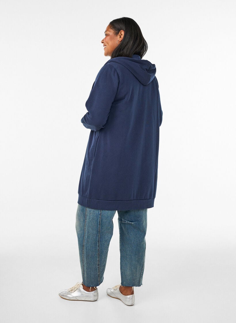 Lange hoodie met ritssluiting en zakken, Blauw, Model image number 2