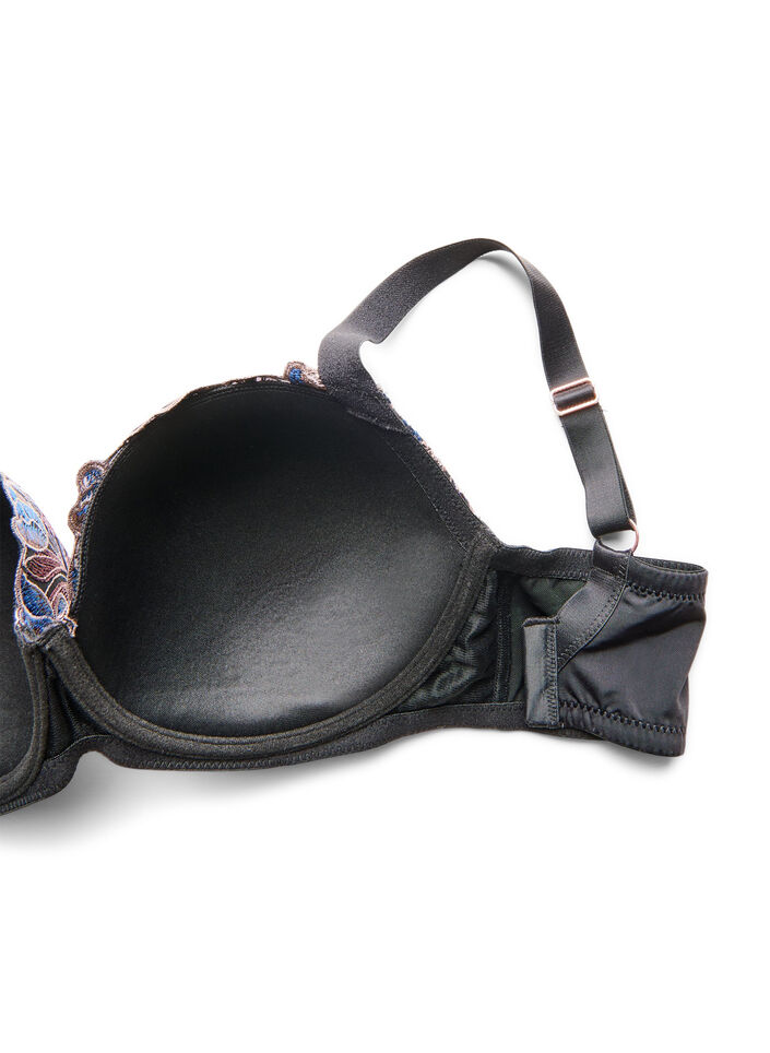 Voorgevormde beha met bloemenborduursel, Zwart, Packshot image number 3