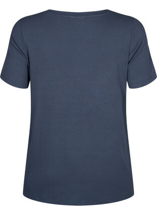 Geribd viscose T-shirt met V-hals, Umbre Blue , Packshot image number 1