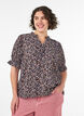 Blouse van viscose met bloemenprint, korte mouwen en smockdetails, Blauw, Model image number 0
