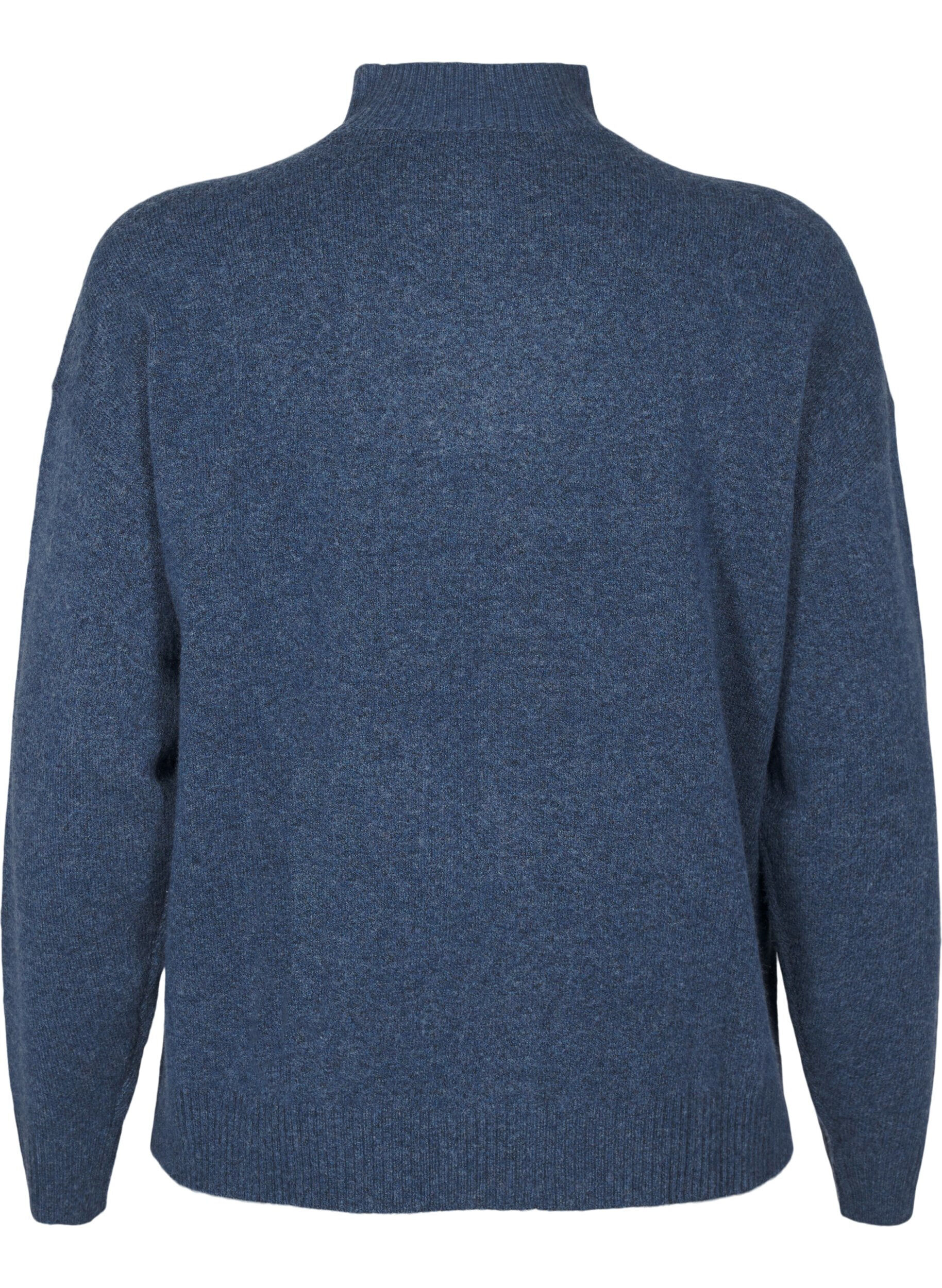 Zizzi Gebreide wollen blouse met hoge hals, Bering Sea Mel., Packshot image number 1