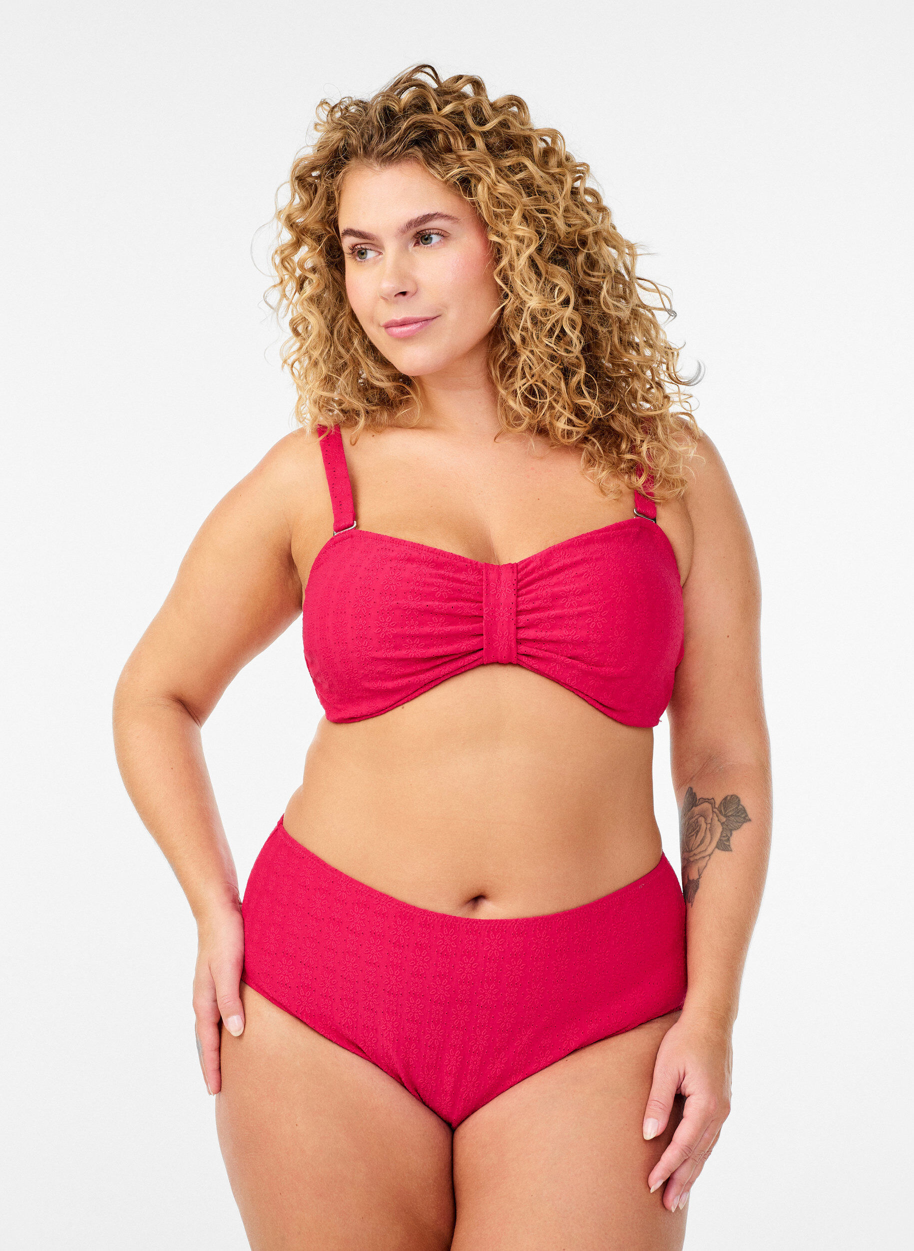 Zizzi Bikinibroekjes met een structuurpatroon en normale taille, Roze, Model image number 0