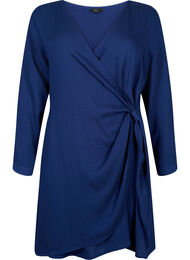 Viscose jurk met lange mouwen en wikkel-look, Medieval Blue