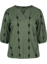 Gedessineerde blouse met v-snit en 3/4 mouwen, Thyme