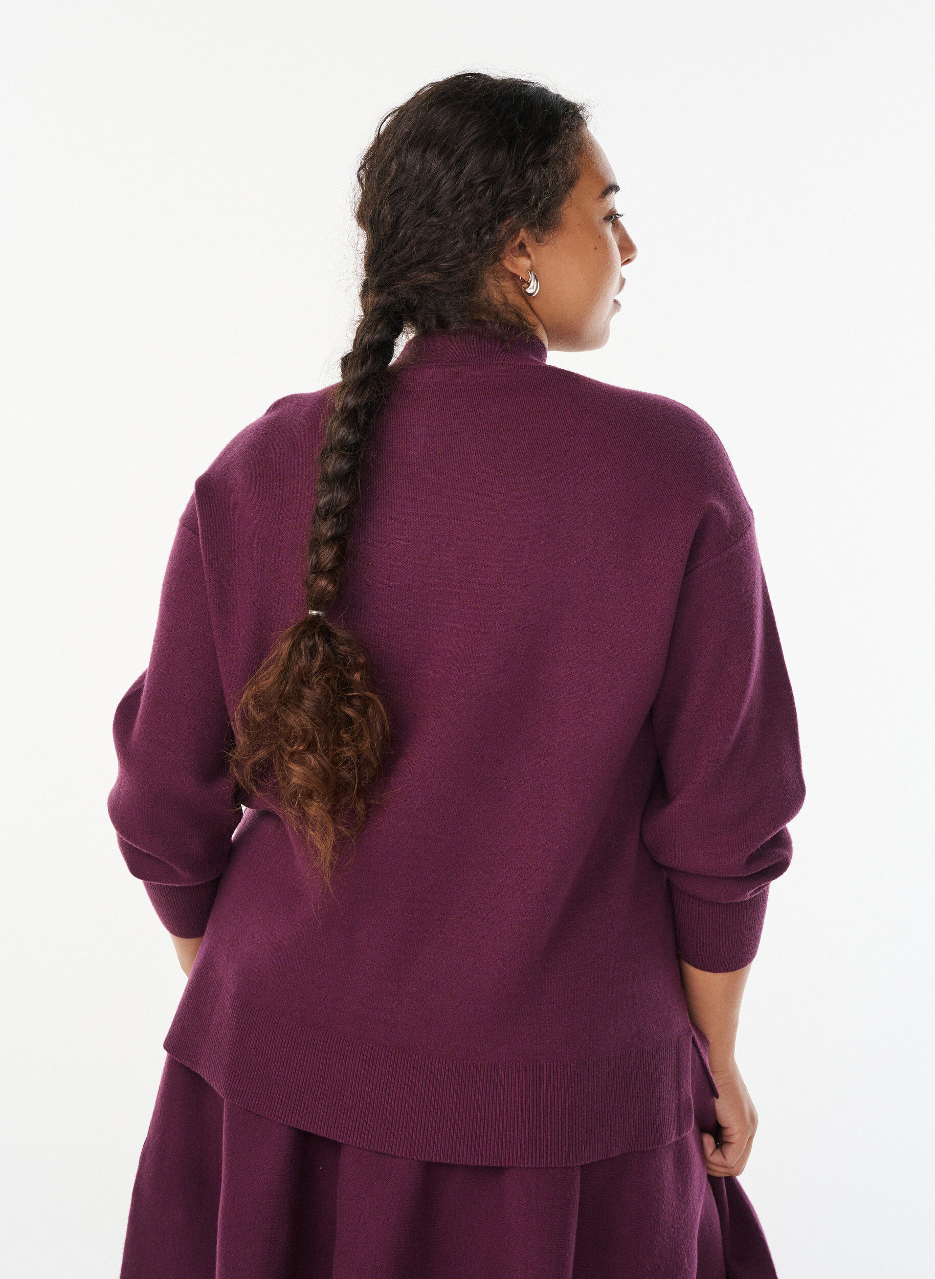 Zizzi Gebreide blouse met hoge hals, Donker Bordeaux, Model image number 2