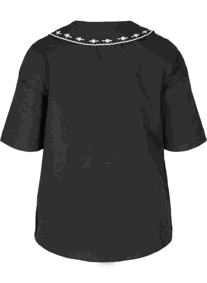 Katoenen blouse met korte mouwen en grote kraag , Black w. White, Packshot image number 1