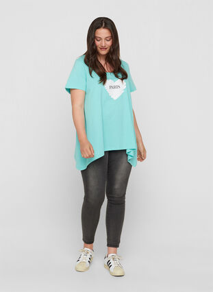 Katoenen t-shirt met korte mouwen en a-lijn, Aqua Sky PARIS, Model image number 2