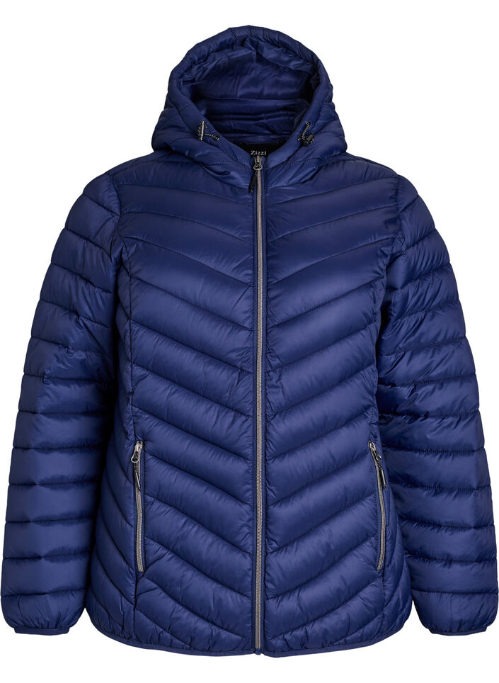 Gewatteerd lichtgewicht jack met capuchon, Blauw, Packshot image number 0
