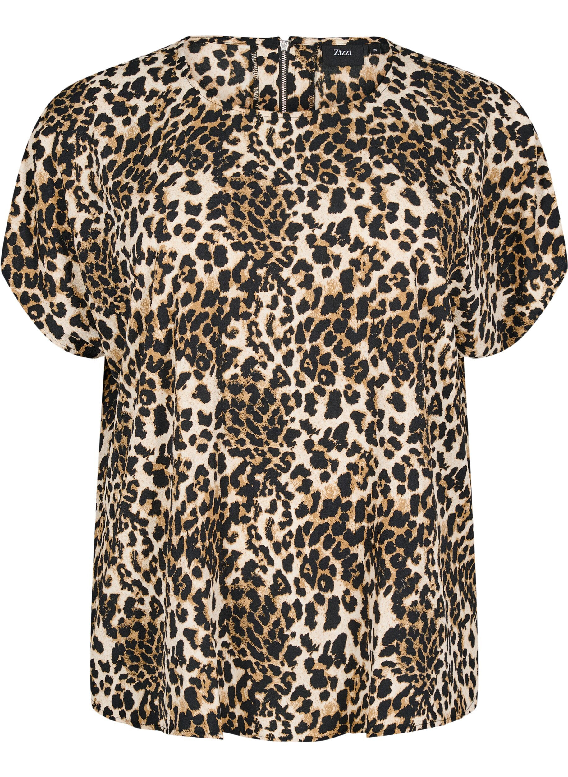 Zizzi Blouse met korte mouwen en luipaardprint, Leopard AOP, Packshot image number 0