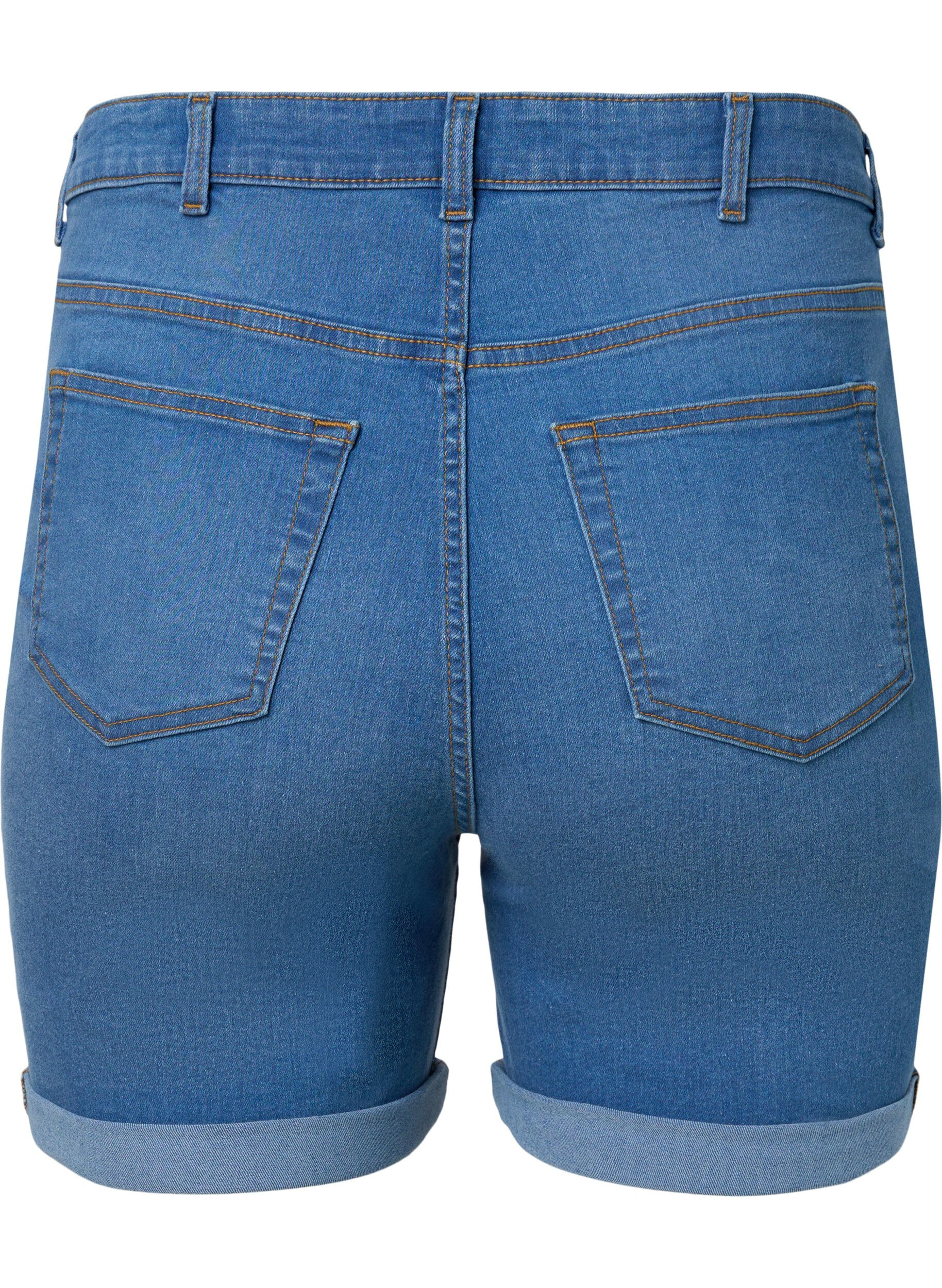 Zizzi High Waist denim shorts met slim fit, Medium Blue Denim, Packshot image number 1