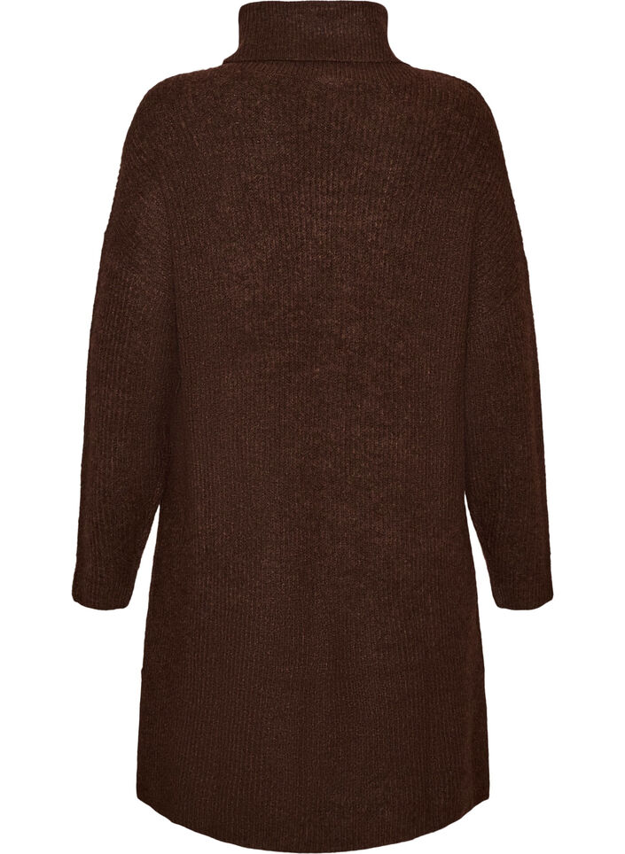 Gebreide jurk met col, Bruin, Packshot image number 1