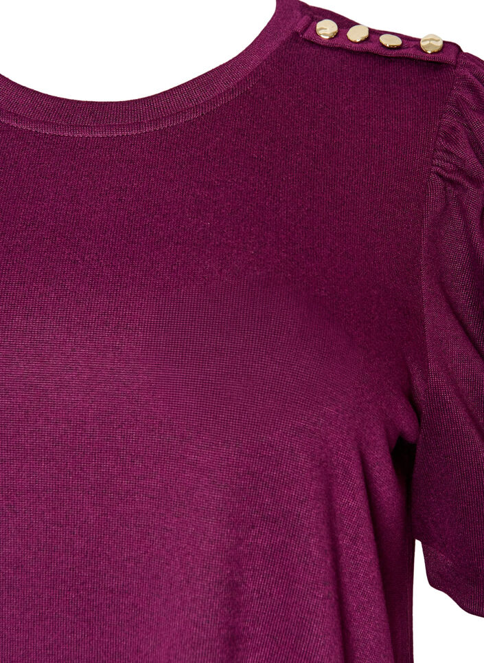 Blouse met knoopdetail en korte pofmouwen, Donker Bordeaux, Packshot image number 2
