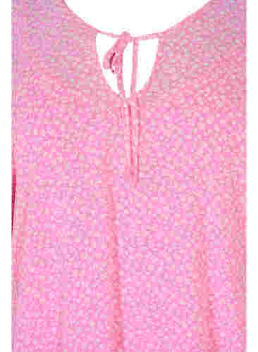 Bedrukte blouse met strikkoord en korte mouwen, Pink Ditzy Flower, Packshot image number 2